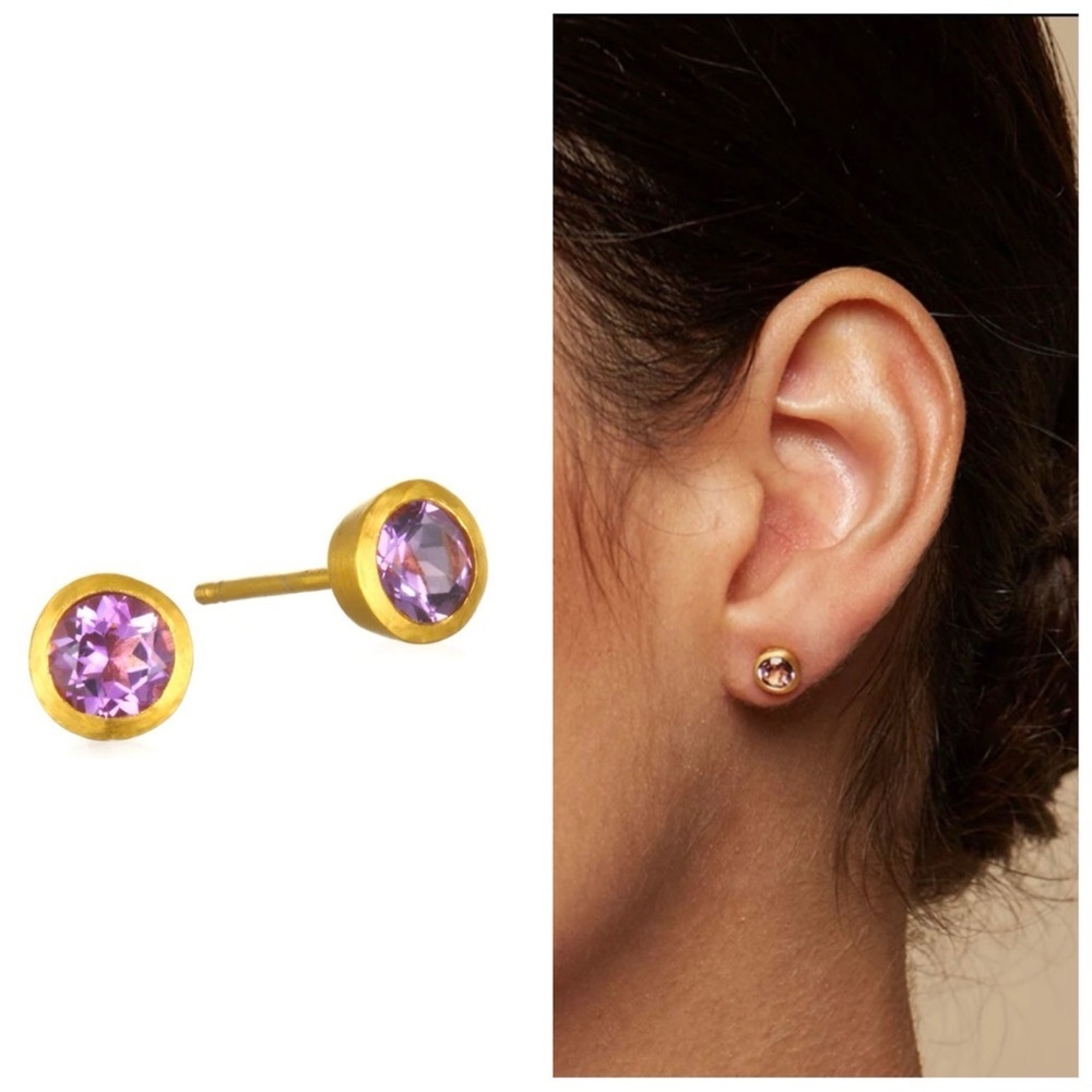 SATYA JEWELRY Sacred Awareness Amethyst Stud Earrings